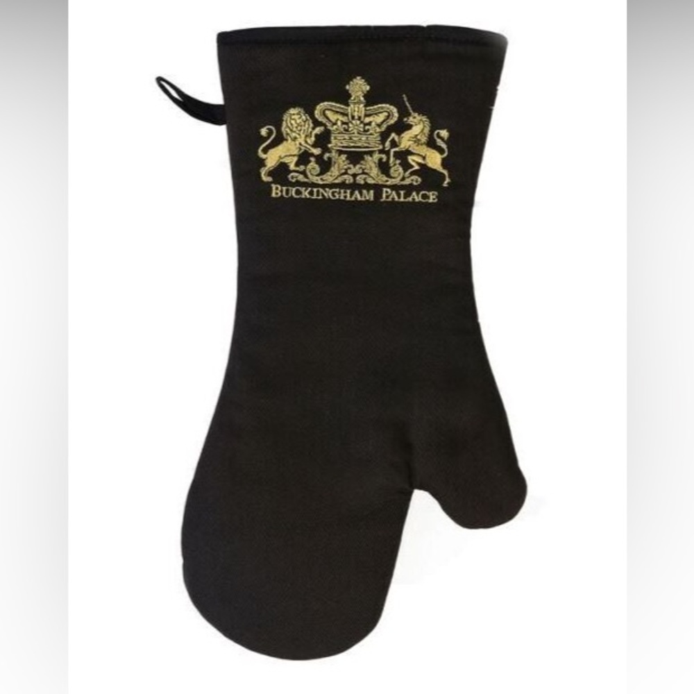 Buckingham Palace Royal Collection Oven Mitt Black gold lurex Royal Coat of Arms